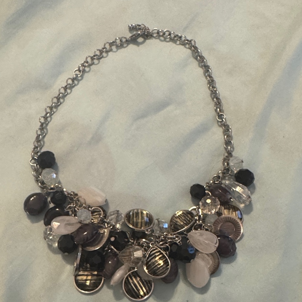 New York & Company Silver and Black Charm Necklace
